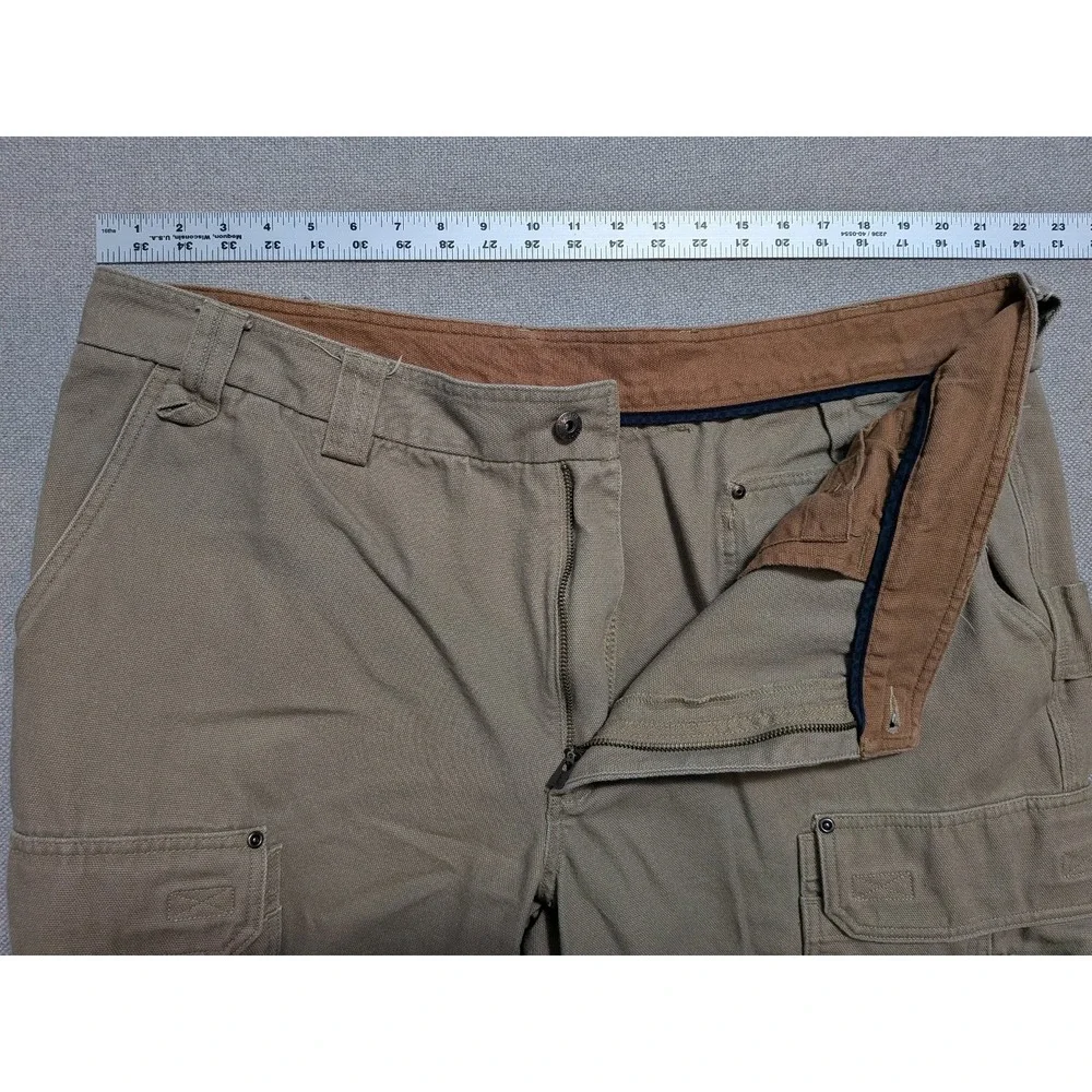 Duluth Trading Men's Khaki 44x30 Relaxed Fit Cargo Work Pants Canvas Workwear